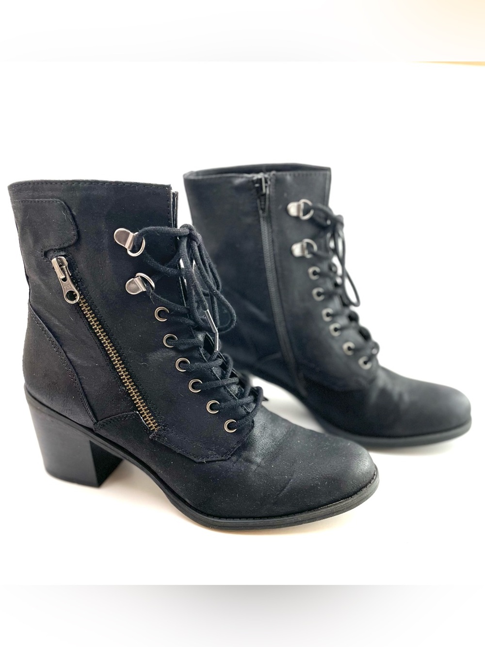 White Mountain Black Lace-Up Ankle Booties with Side Zipper